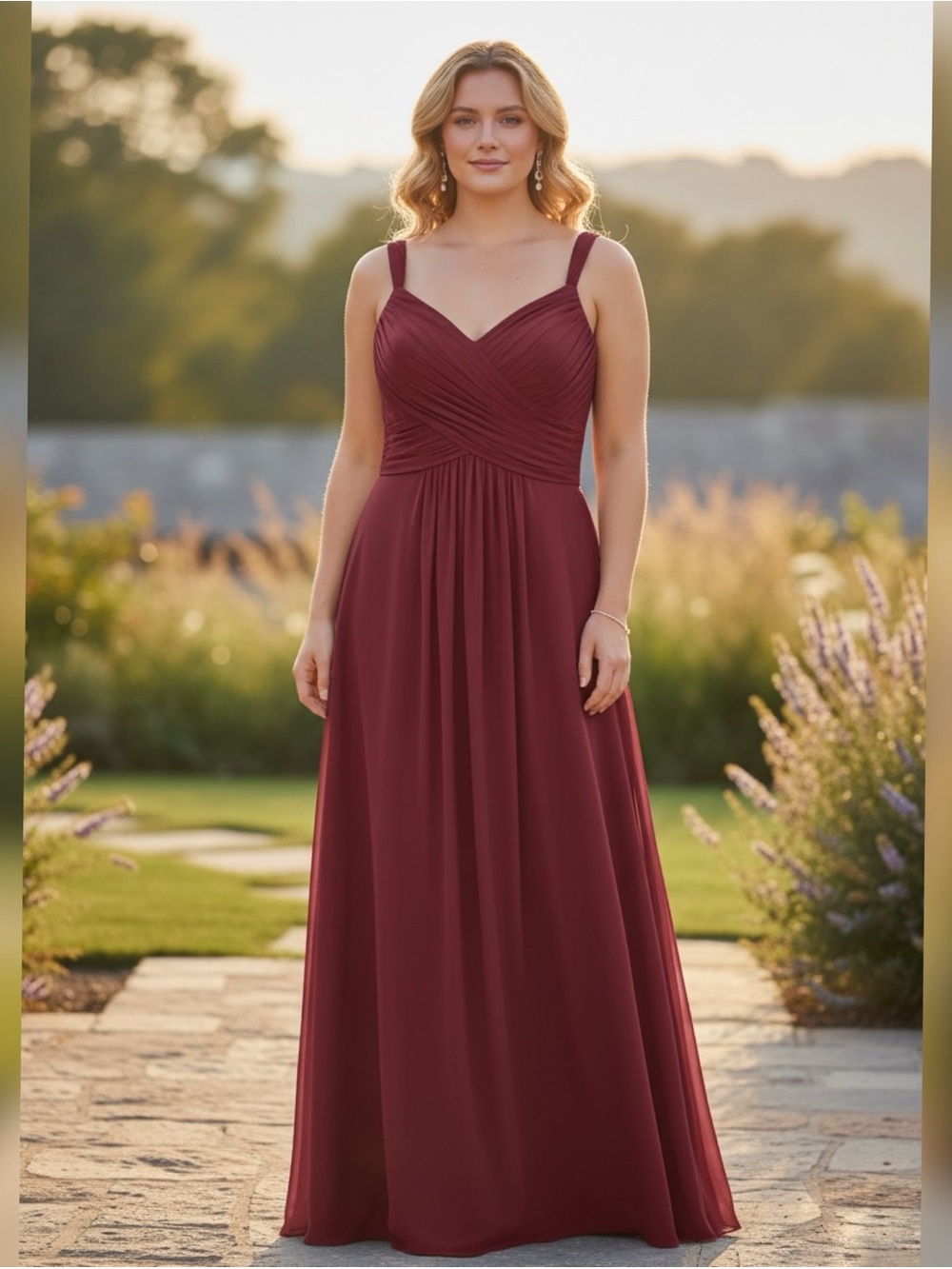 NWT $246 DESSY COLLECTION Women's 12/L Burgundy Chiffon Evening Maxi Dress
